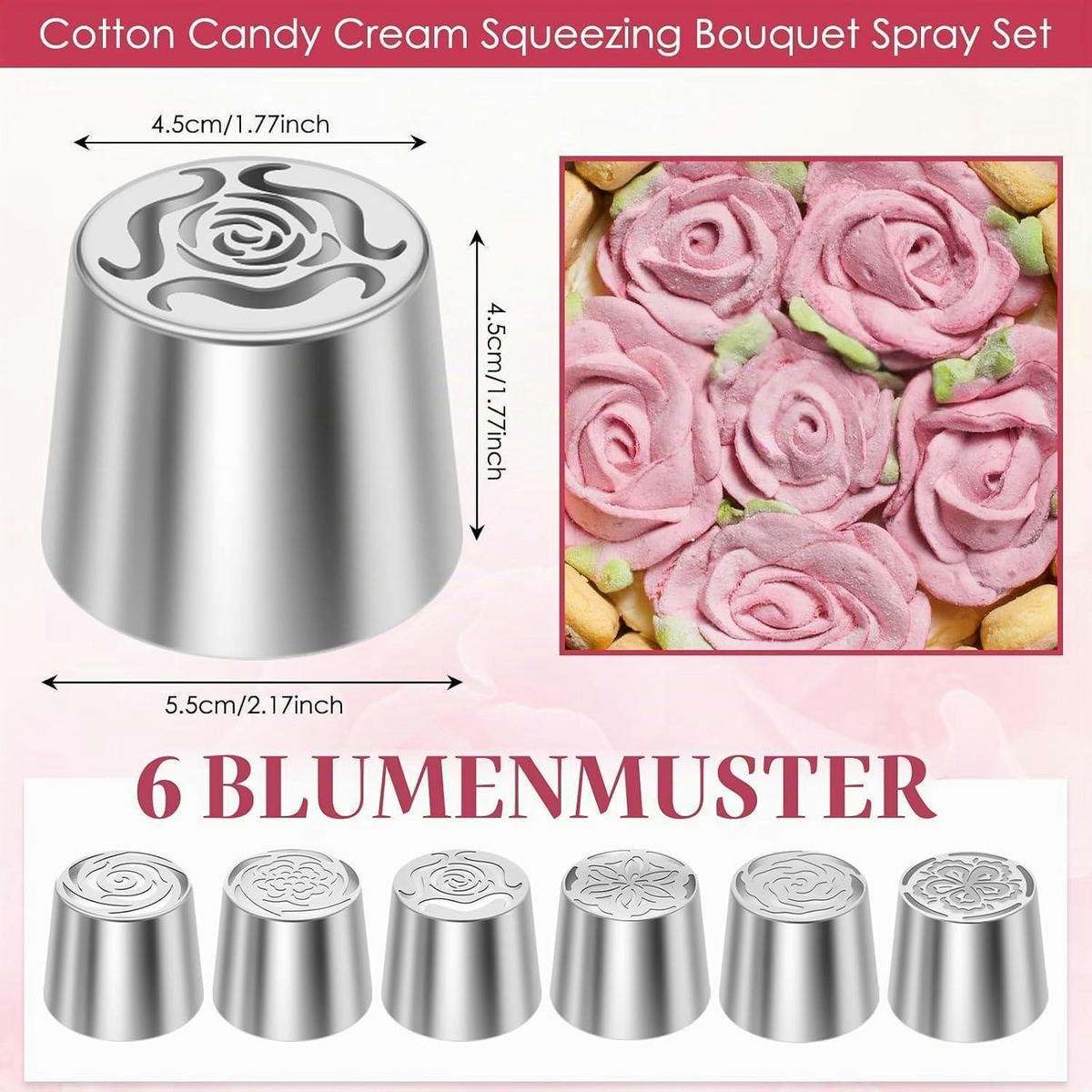 SPRITZTÜLLEN-SET 6-teilig Edelstahl Blumenmuster - Silberfarben, Metall (4.5/4.5/4.5cm)