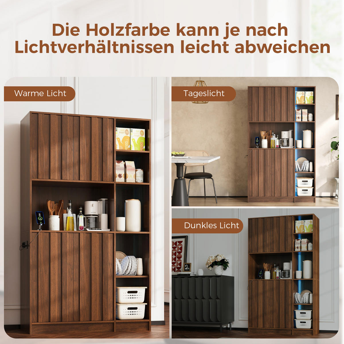 HIGHBOARD DE-38703 105/40/180 cm LED-Beleuchtung und Steckdose Walnuss - Walnussfarben, Holzwerkstoff (105/180/40cm) - ComfortXL