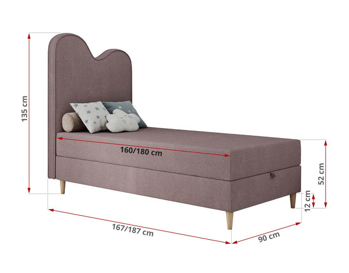 BOXBETT FLOW 90/180 Rosa Struktur - H3 - Rosa, Holz/Textil (90/180cm) - MKS