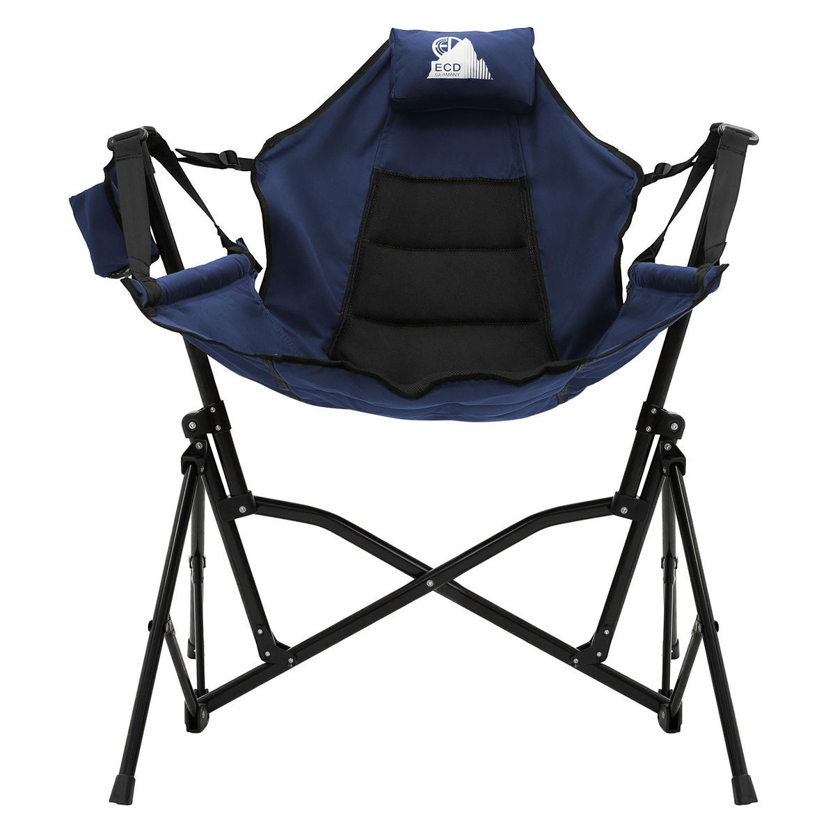 CAMPINGSTUHL faltbar Schaukelstuhl bis 150 kg Angelstuhl Outdoor Blau mit Stahlgestell - Blau, Textil/Metall (105/107/82cm) - ECD-Germany