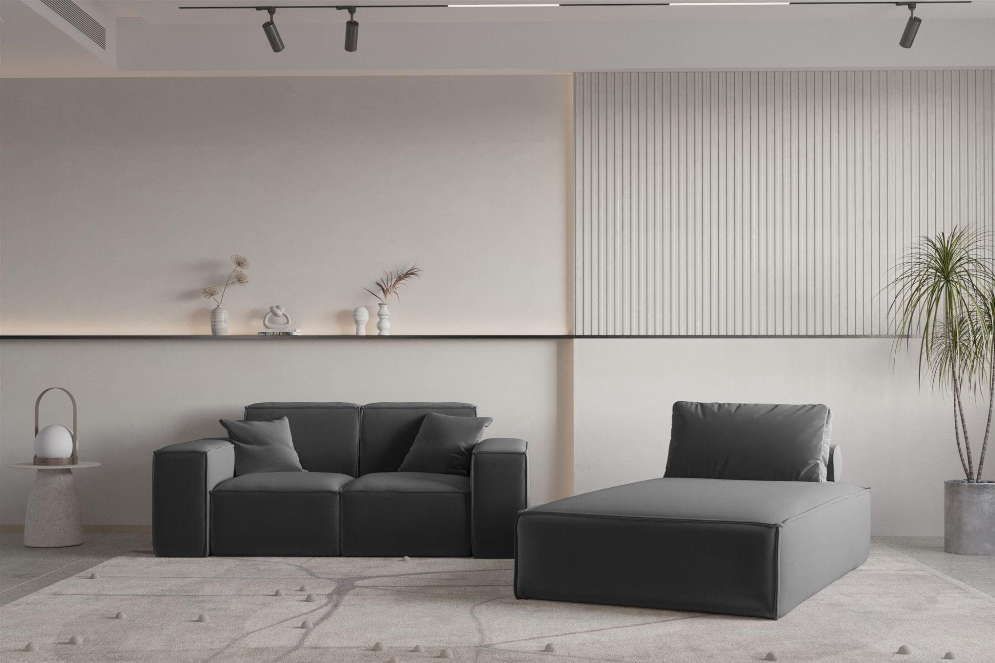 SOFA Sezlong Celes Premium 2er-set - Dunkelgrau, Holzwerkstoff/Textil (110/95/194cm) - Fun Möbel