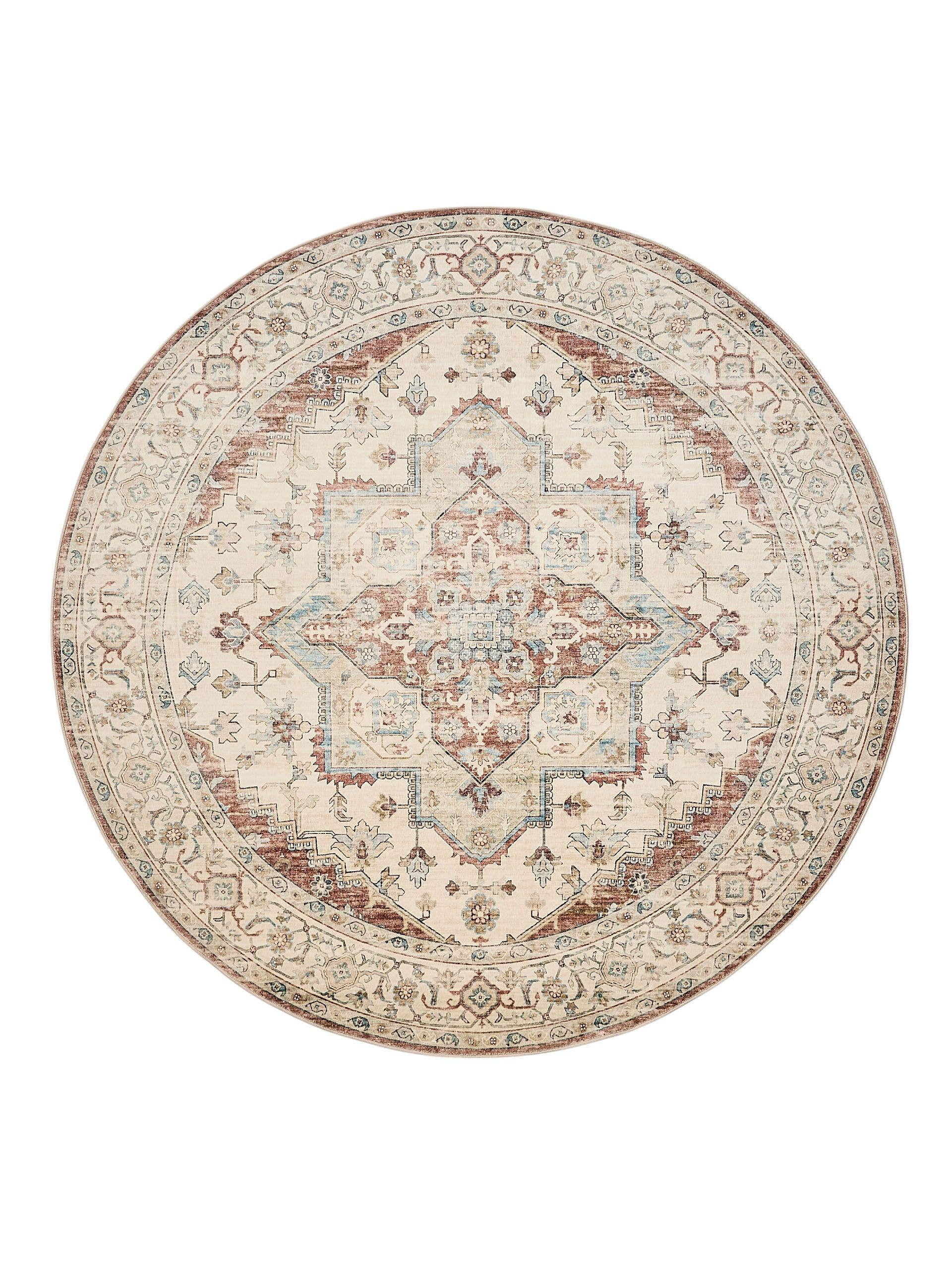 VINTAGE-TEPPICH Miray waschbar ø 160 cm rund - Rot/Multicolor, Kunststoff (160/160cm) - benuta Nest