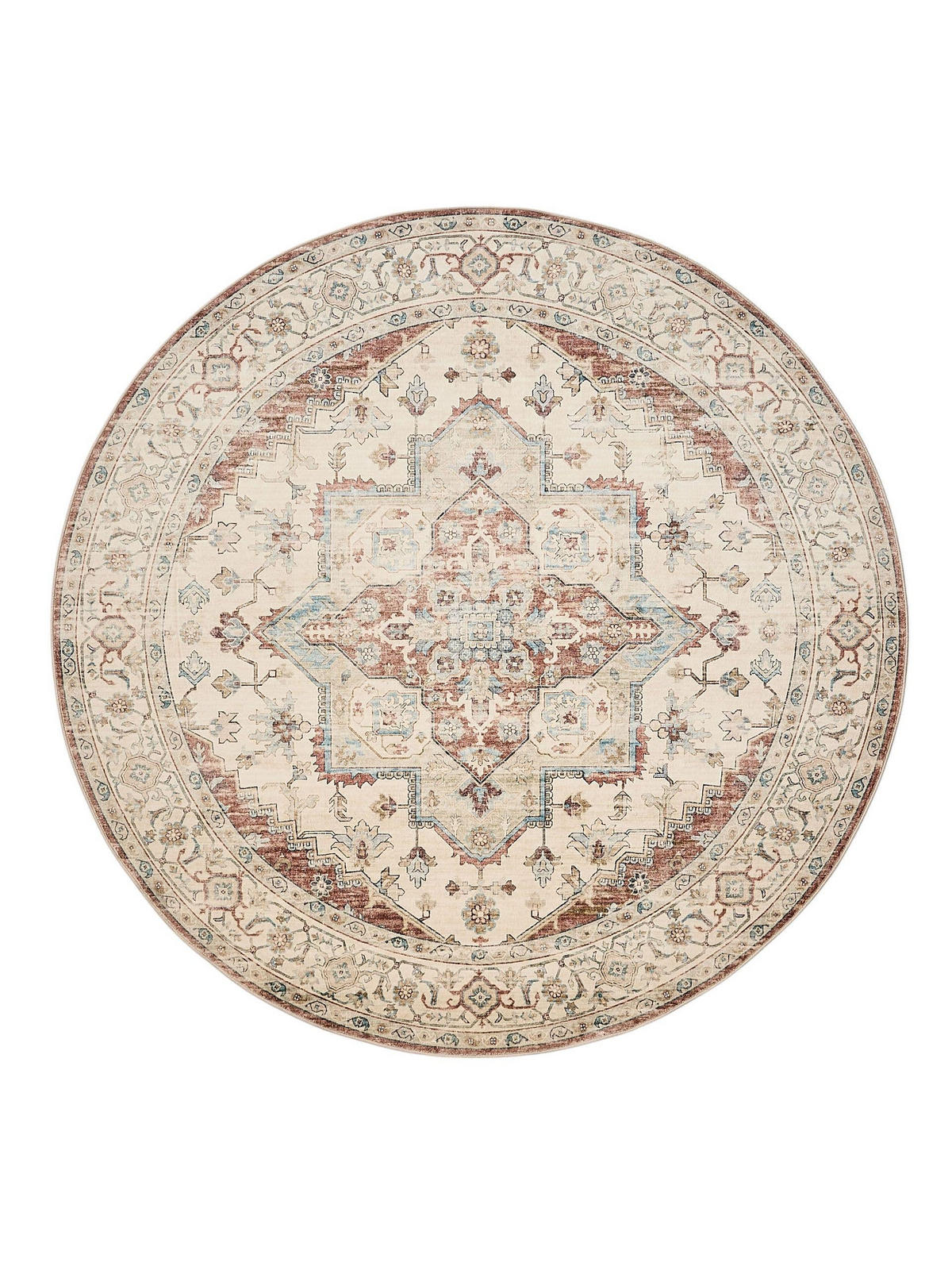 VINTAGE-TEPPICH Miray waschbar ø 160 cm rund - Rot/Multicolor, Kunststoff (160/160cm) - benuta Nest