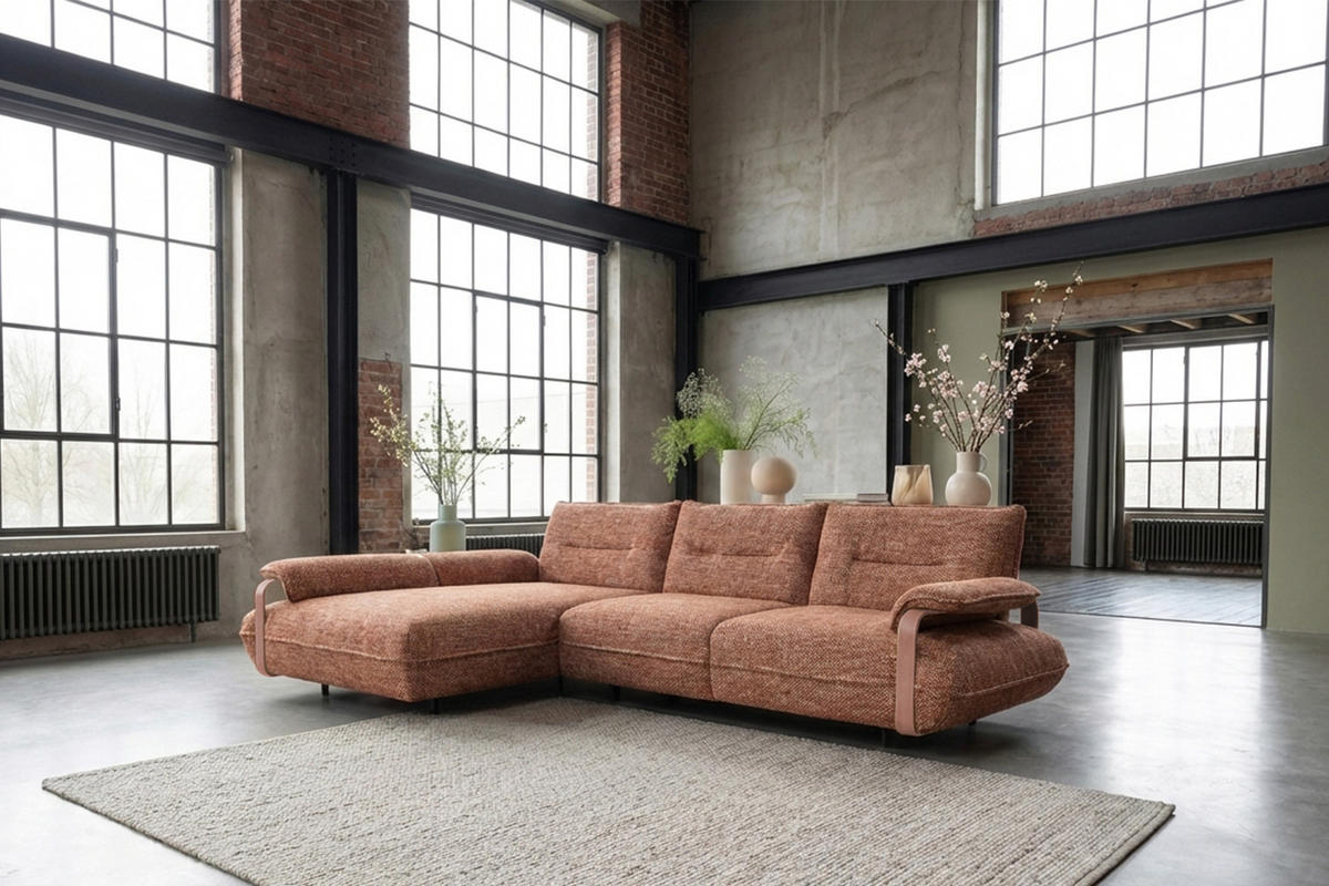 ECKSOFA ANISSA Braun Flachgewebe - Dunkelbraun/Schwarz, Kunststoff/Textil (297/185cm) - KAWOLA
