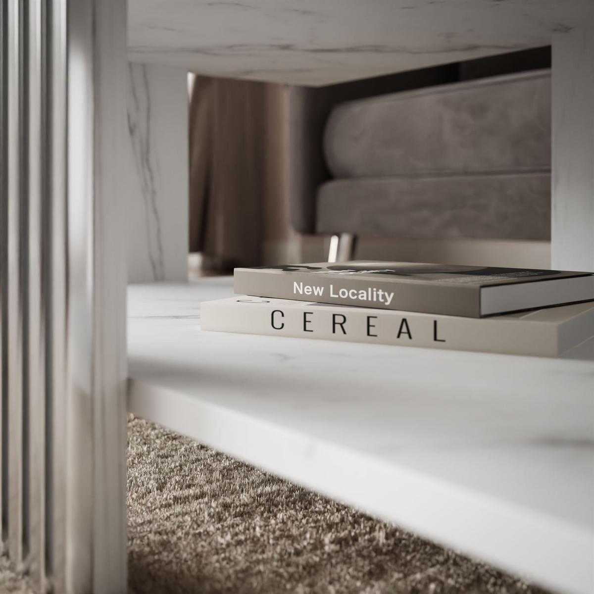 COUCHTISCH SAPHIRA SILVER mit Ablageboden, Weißer Marmor - Weiß, Holzwerkstoff (60/100/40cm) - Lookway