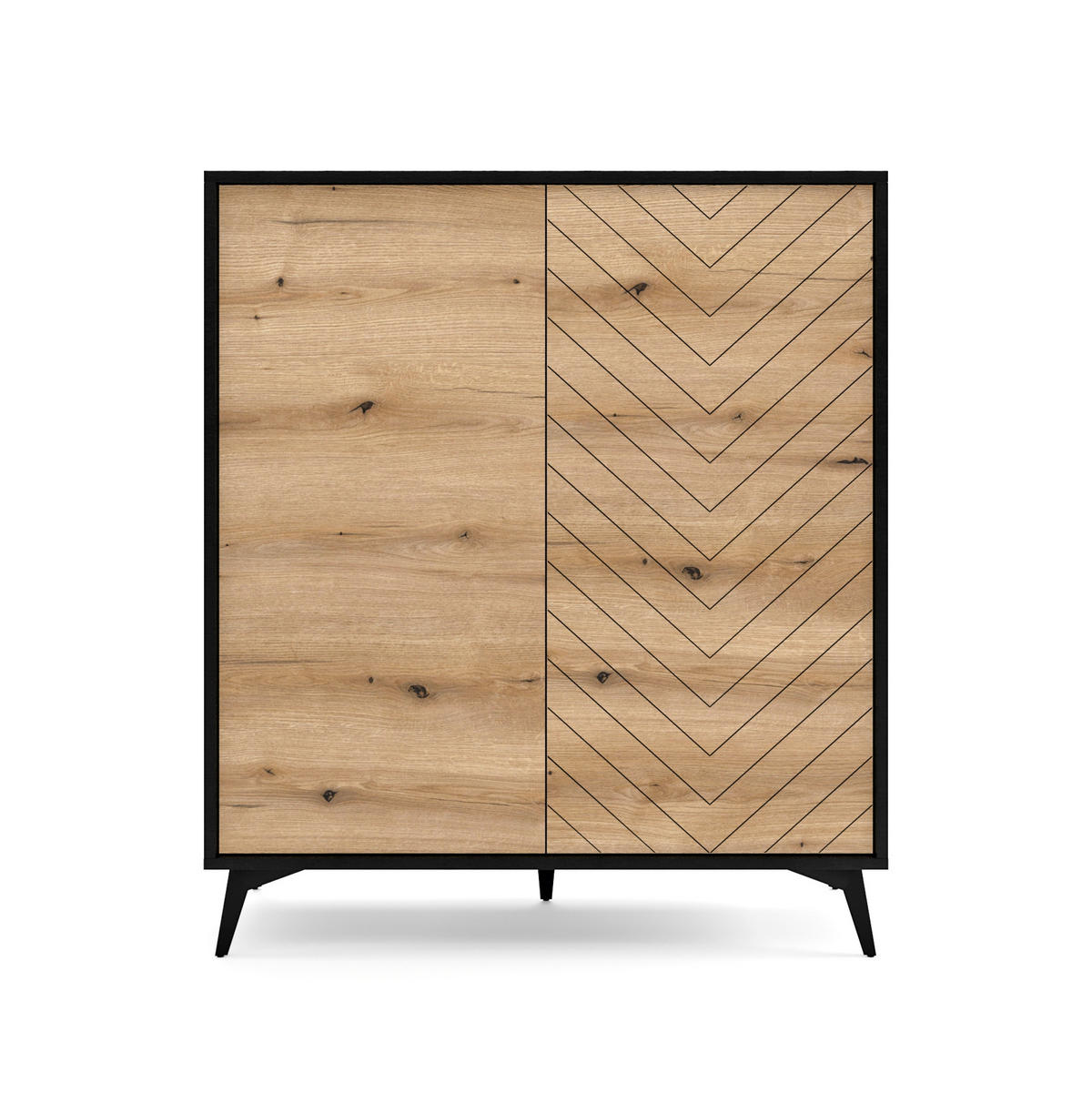 HIGHBOARD Boulia Schwarz mit Fischgrätfronten in Eiche 104 cm - Eichefarben/Schwarz, Holzwerkstoff/Metall (104/119/39cm) - Selsey