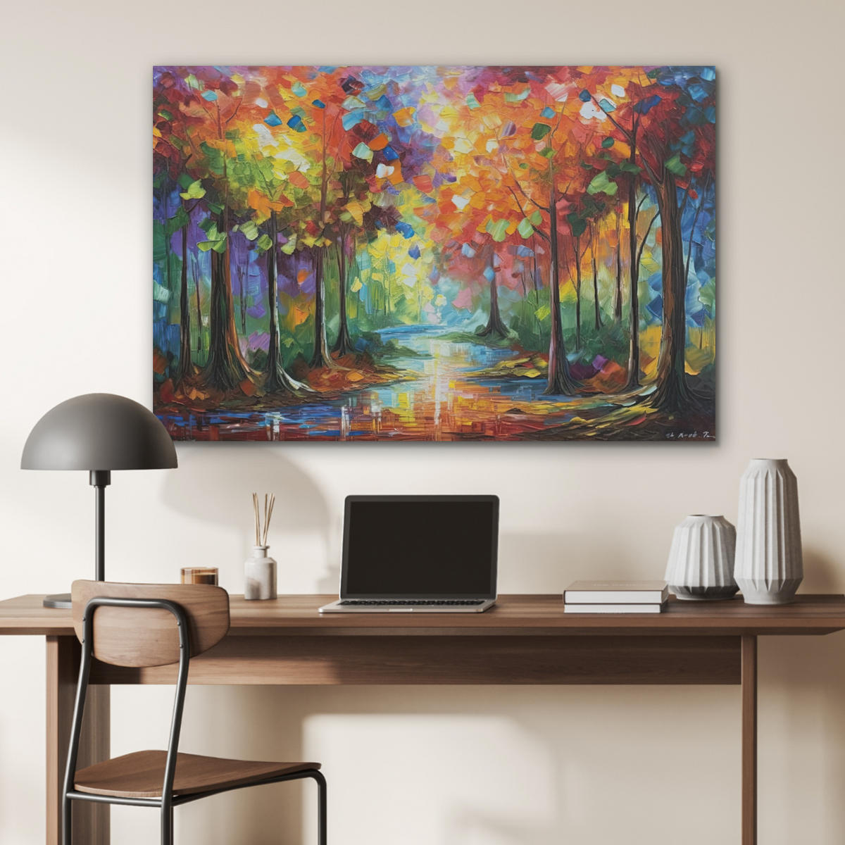 AKUSTIKBILD Landschaft - Wald - Farben - Natur Akustikpaneele 90x60 cm - Multicolor, Kunststoff (90/60/0.9cm) - MuchoWow