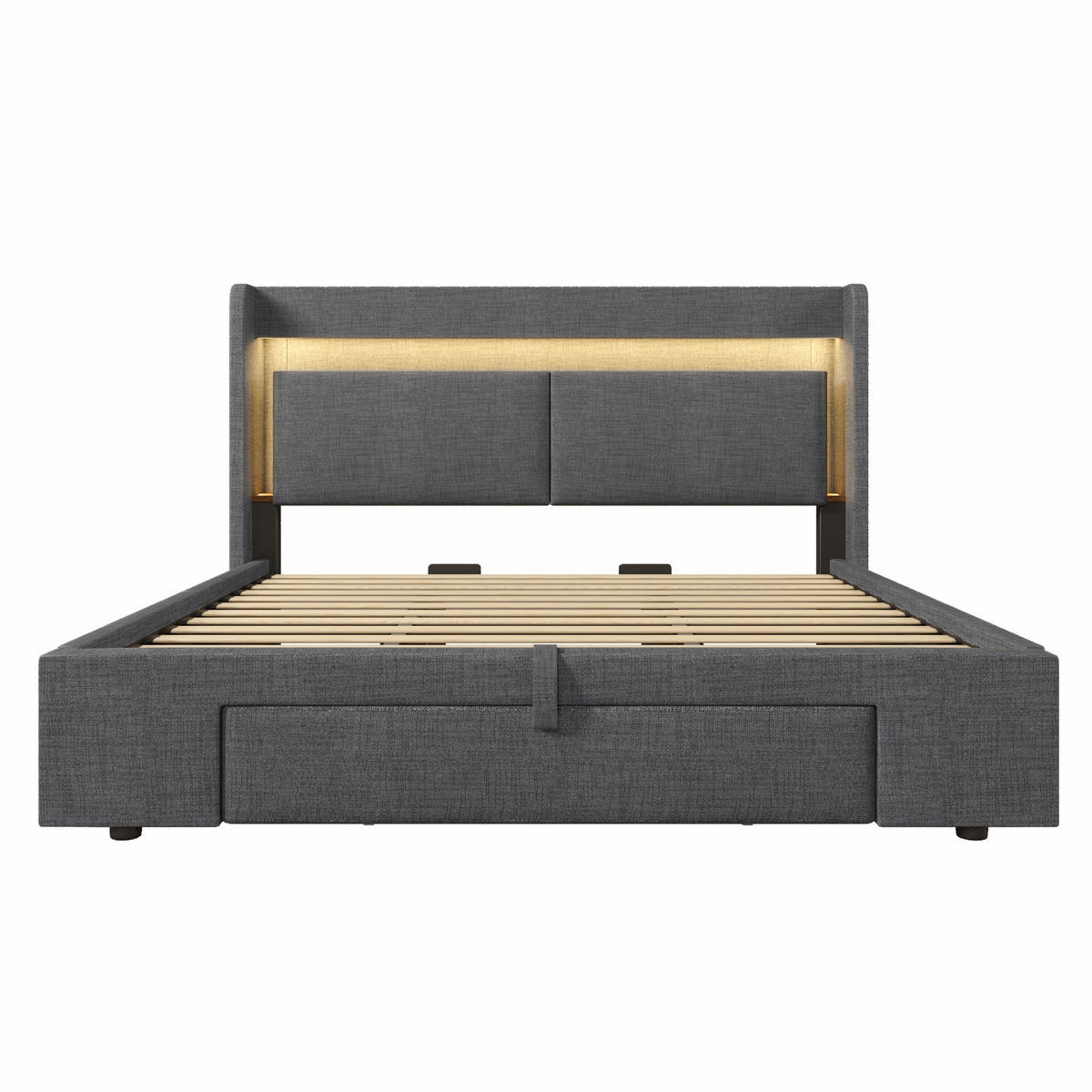POLSTERBETT 180/200 cm Grau mit Stauraum, LED-Beleuchtung und USB- und Type-C-Anschlüssen - Grau, Textil (180/200cm) - Flora Grace