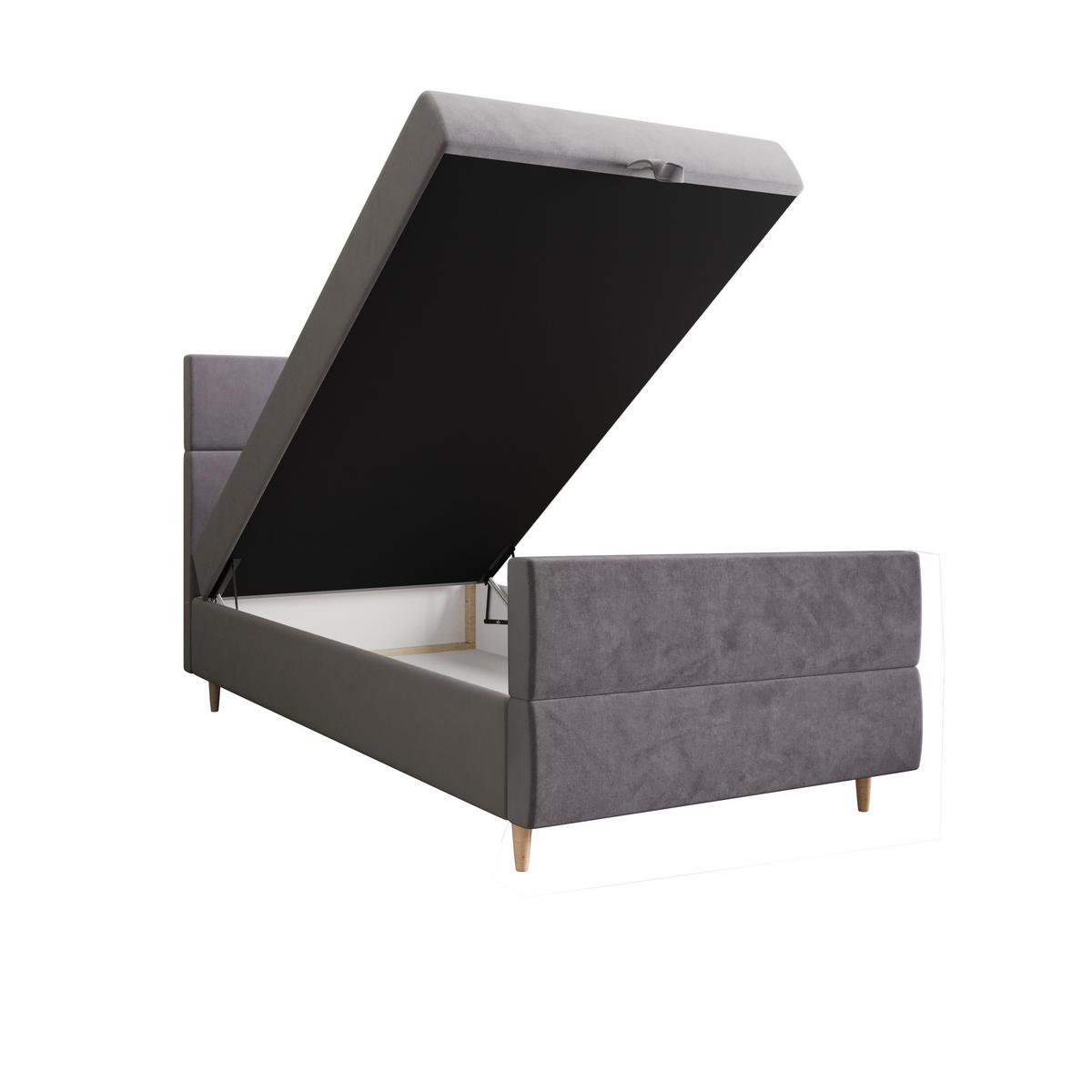 BOXBETT FLO PLUS 100x200 Itaka 50, mit Matratze H3, Bonell und Topper, Hellgrau - Hellgrau, Holz/Textil (100/200cm) - Bedante