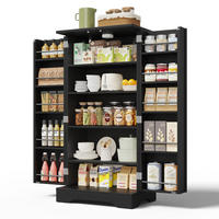 HOCHSCHRANK 2-türig aus MDF mit LED-Sensorlicht, moderner Stauraum für Küche und Wohnraum, 120/60/40 cm, Schwarz - Schwarz, Holzwerkstoff (60/120/40cm) - Redom