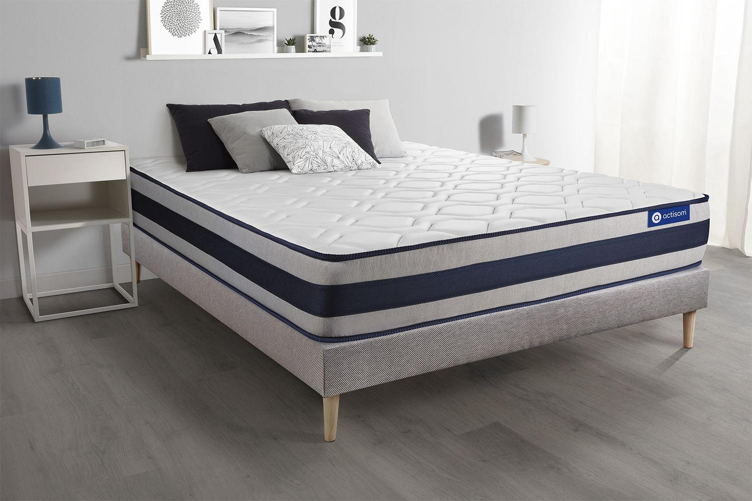 BETT Actilatex ergo Latex und Memory-Schaum 180 x 220 cm h3 - Kit Bettgestell Grau - Beige/Grau, Holz (180/220cm) - ACTISOM