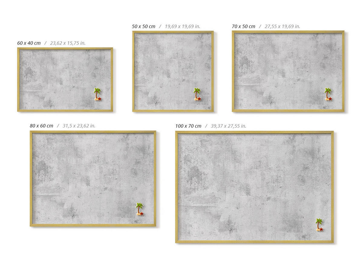 MAGNETTAFEL 70x50 cm Goldener Rahmen Abgenutzte Betonstruktur - Schieferfarben, Metall (70/50/0.4cm) - TULUP