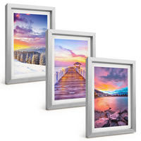 BILDER SET 3er Set - 20x30 cm Silberner Rahmen - Winterliche Bergseelandschaft - Silberfarben, Kunststoff (20/30cm) - TULUP