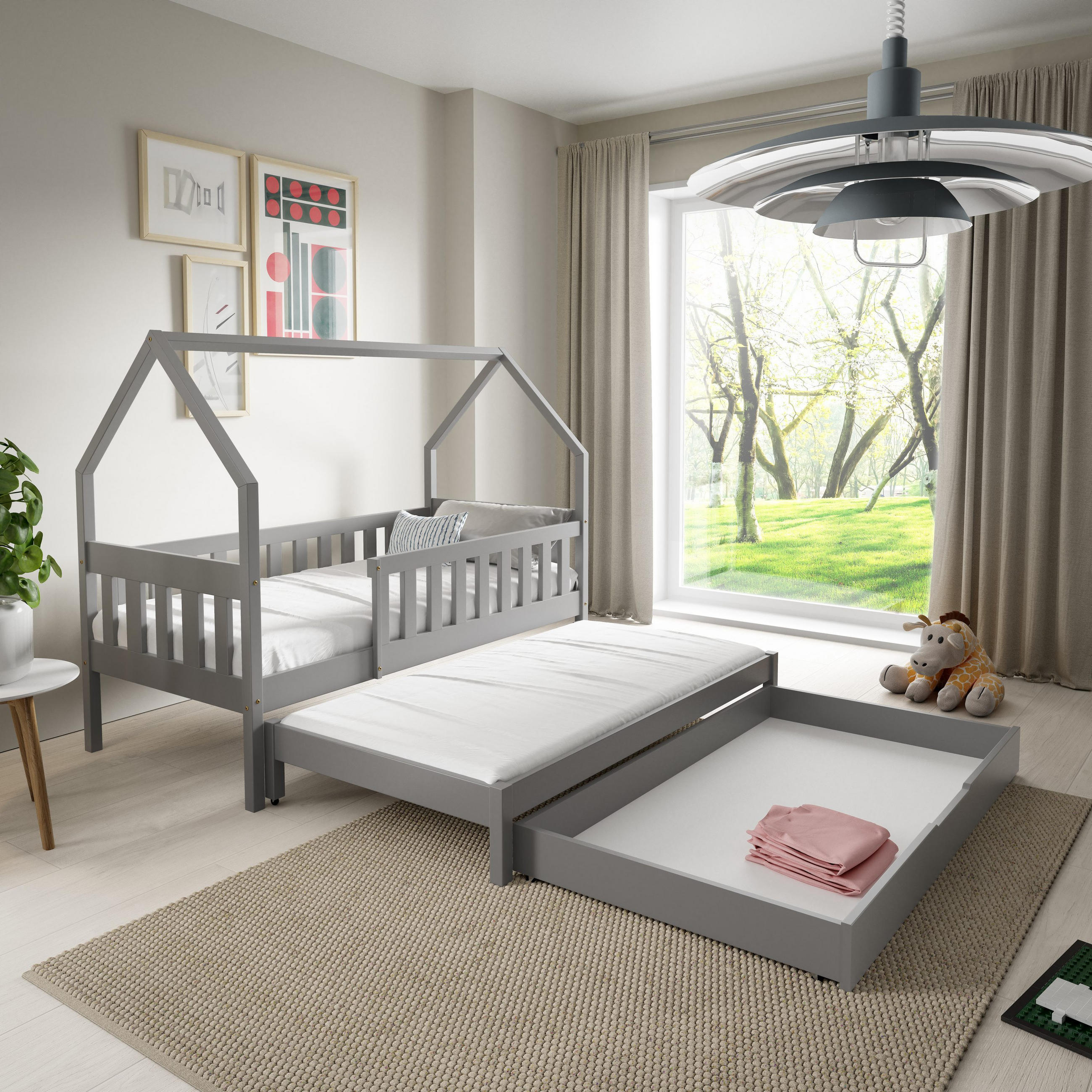 KINDERBETT BAMBINA mit Bettkasten 80x160 cm Hellgrau - Hellgrau, Holz (80/160cm) - MASSENO