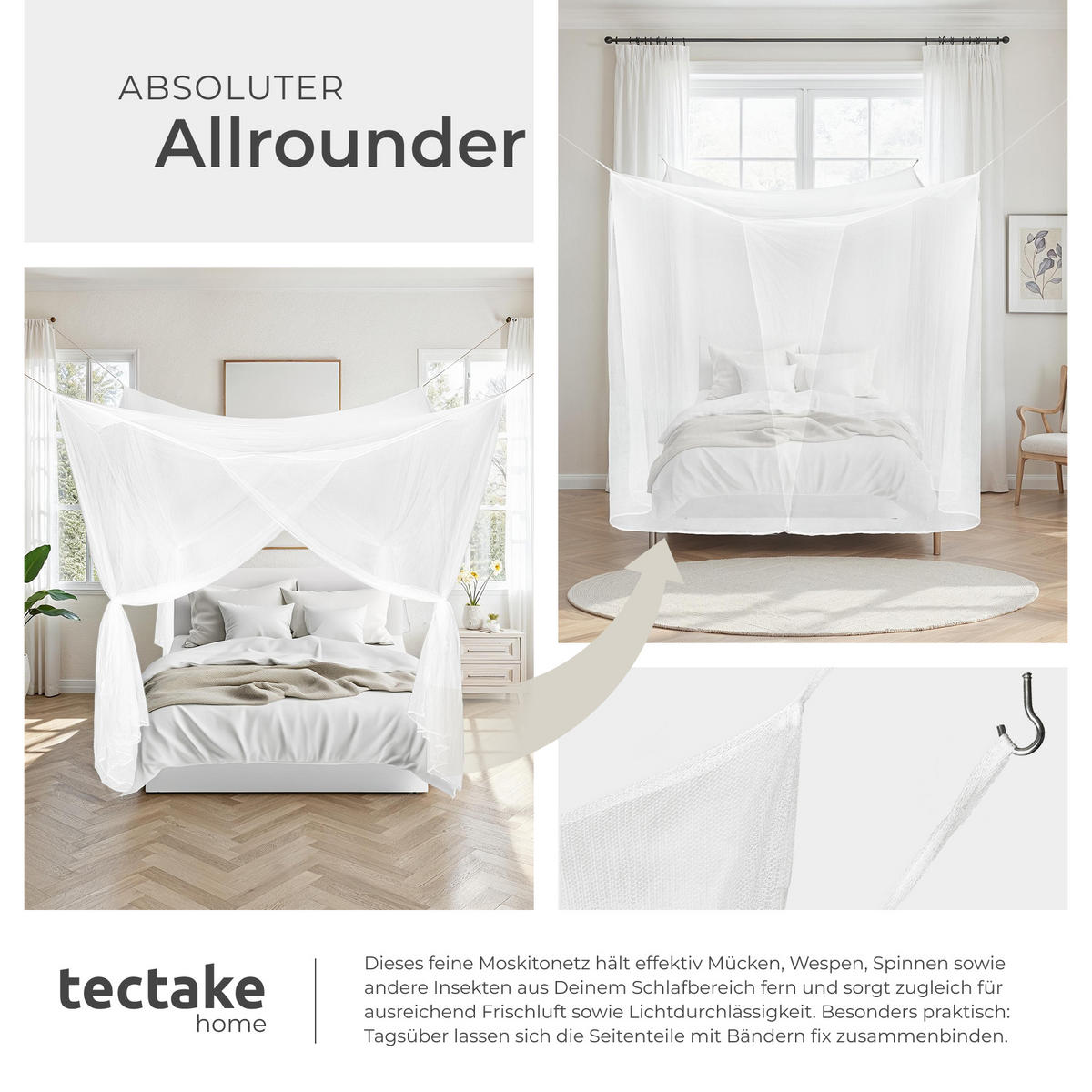 MOSKITONETZ ,220 x 200 x 210 cm,weiß - Weiß, Textil - tectake