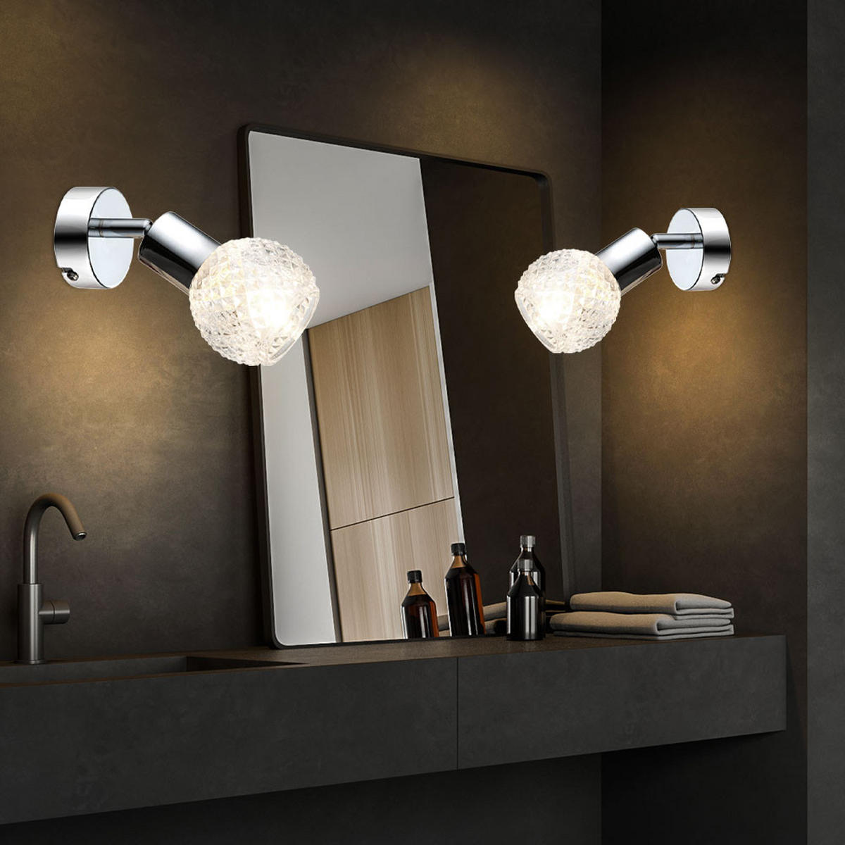 WANDLEUCHTE Chrom Glas Silber - Silberfarben, Glas (8/15.5/17cm) - Globo Lighting