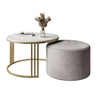 COUCHTISCH mit Hocker LORI MAT gebürstetes Gold/Marmor Levanto/Perfect Harmony 82 - Weiß, Metall (70/70/49cm) - Lookway