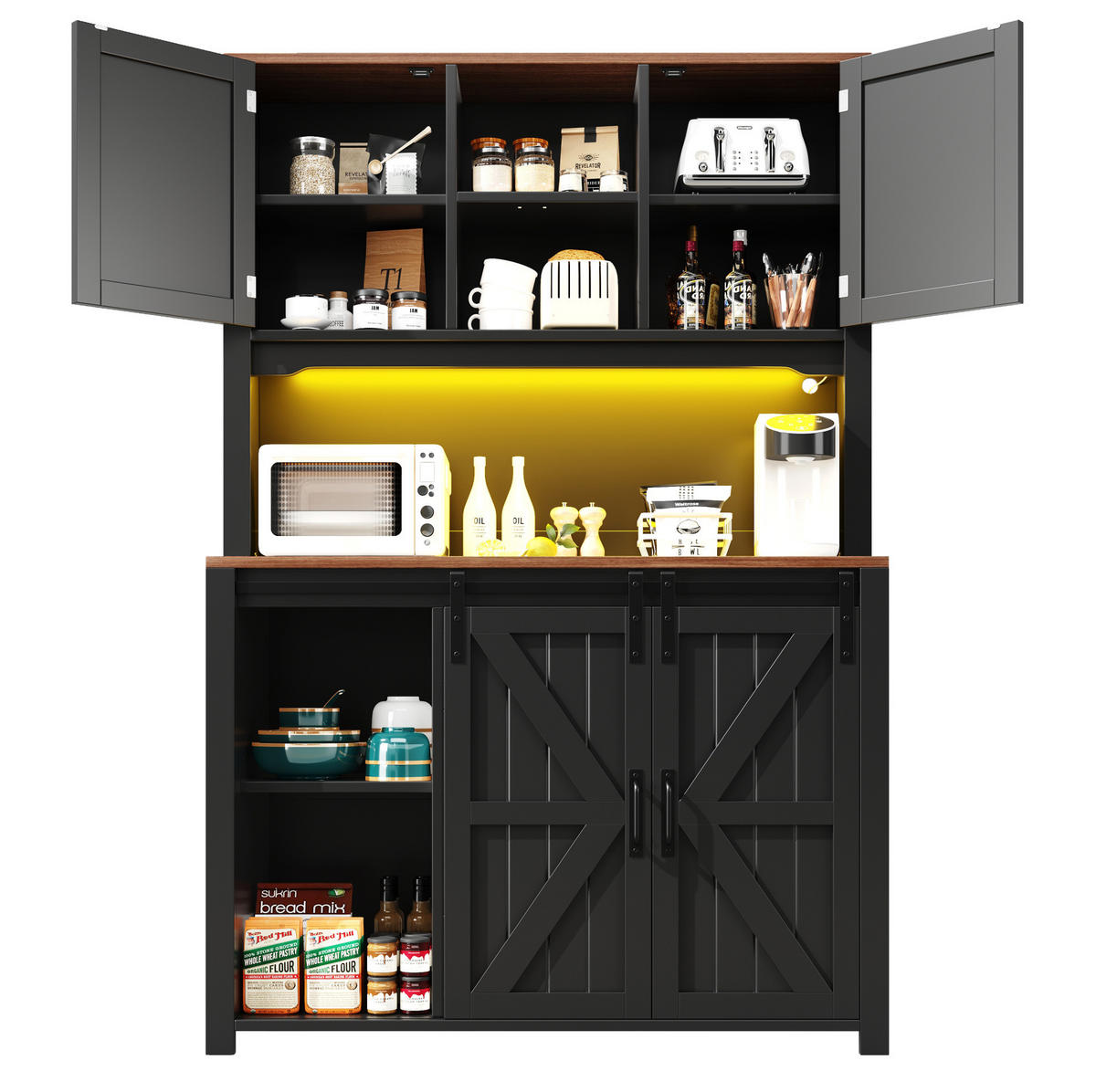 KÜCHENSIDEBOARD aus MDF, Spanplatte und Metall 115x40x174,7 cm Schwarz mit LED-Beleuchtung - Schwarz, Holzwerkstoff (115/174.7/40cm) - IVMEU