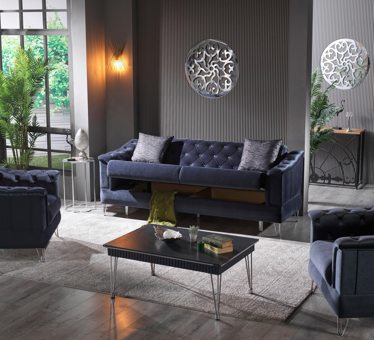 SITZGARNITUR Guido Anthrazit Stellvariante:3+3+1 - Anthrazit, Holz/Textil (225/85/85cm) - Villa Möbel