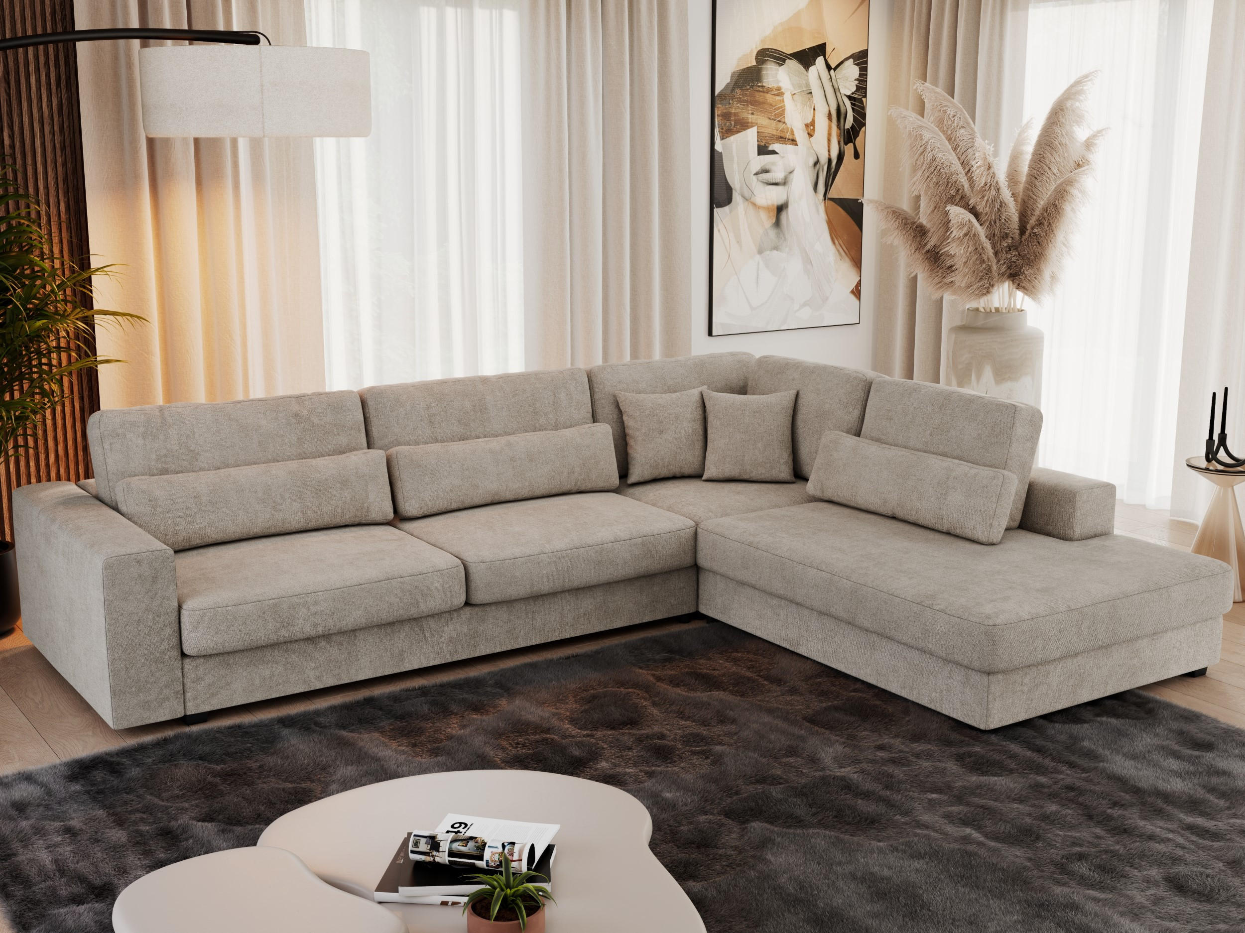 ECKSOFA Savona Beige Strukture - rechts - Beige/Schwarz, Kunststoff/Textil (249/316cm) - MKS