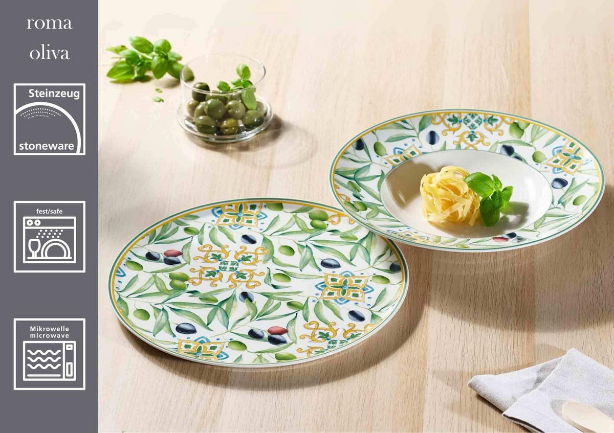 PIZZA & PASTA SET Roma Oliva grün 8er Set - Grün, Keramik (1/1/1cm) - Ritzenhoff Breker