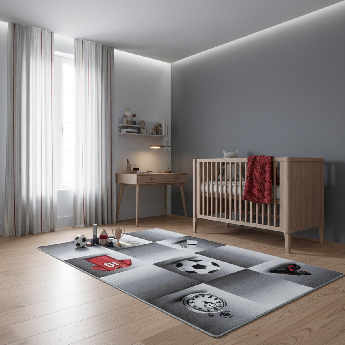 TEPPICH Kinderzimmer Fußball Bunt Waschbar Spielzimmer Strapazierfähig Grau 100x150 cm Flur – TRAUN - Grau, Textil (100/150cm) - KADIMA DESIGN