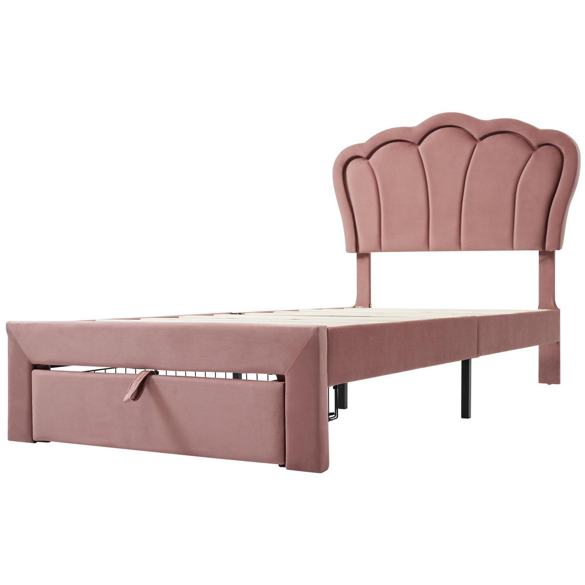 KINDEREINZELBETTEN aus Samt 90x190 cm in Rosa mit LED-Beleuchtung & Schublade - Rosa, Textil (90/190cm) - Modfu