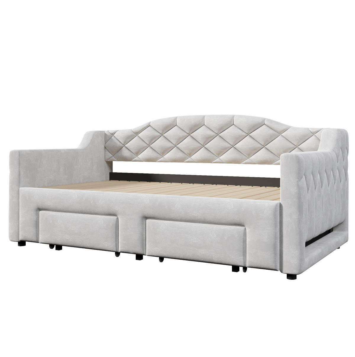 KREVET 90/200 cm s izvlačnim ležajem, LED osvjetljenjem i dvije ladice, Siva - siva, tekstil (90/200cm) - Redom