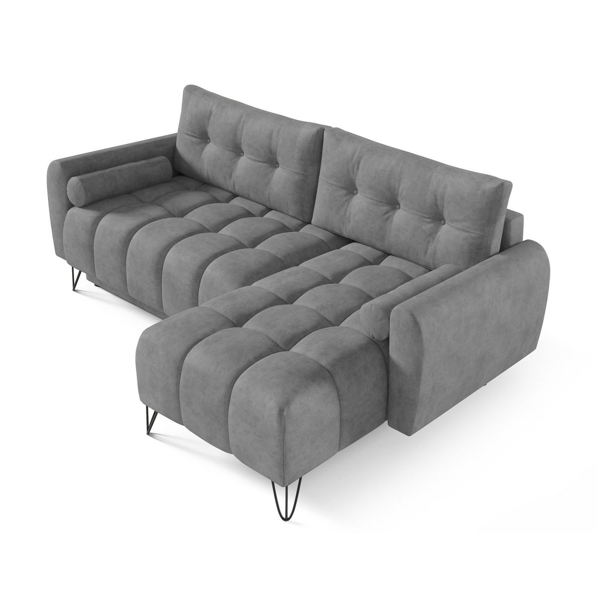ECKSCHLAFSOFA Malaga Mini universeller Ottomane, Grau - Schwarz/Grau, Textil (222/148cm) - Beautysofa