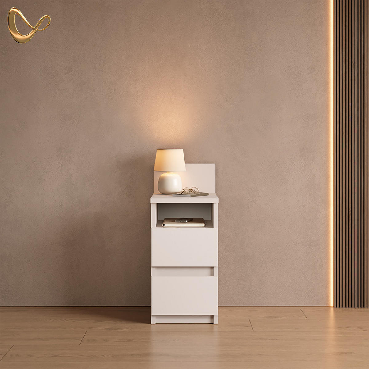 NACHTTISCH Roya, Weiß, 25 x 59.1 cm mit 2 Schubladen - Weiß, Holzwerkstoff (25/59.1/32.3cm) - Livinity®