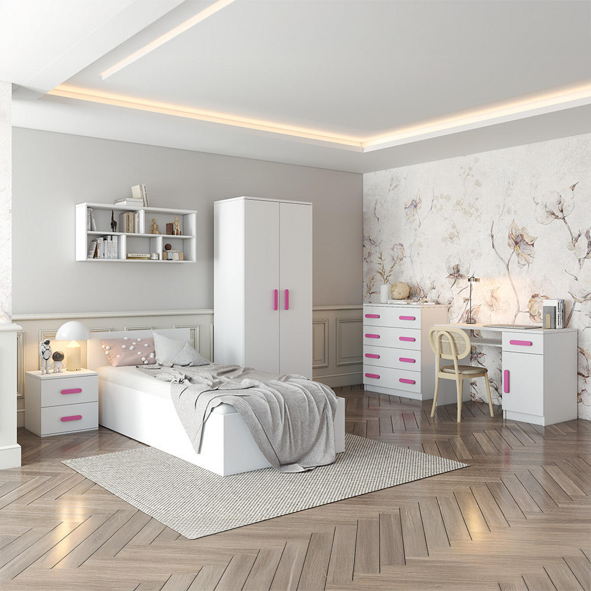BETT 90×200 JONAS I 46 Weiß/Weiß - Weiß, Holzwerkstoff - imoebel24