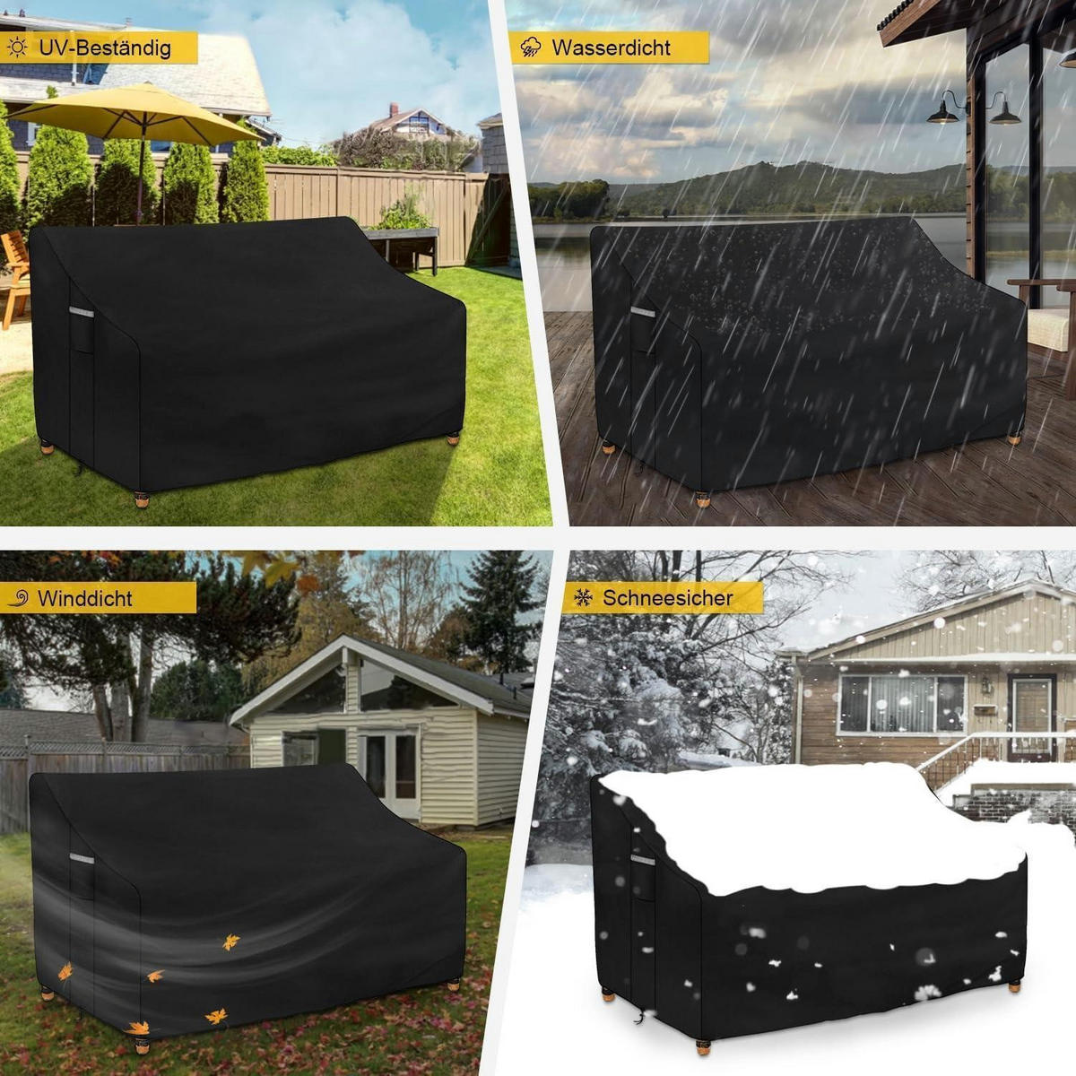 ABDECKHAUBE Gartenbank 3-Sitzer wasserdicht 163x66x63/89 cm 420D Oxford - Schwarz, Textil (165/67/65cm)