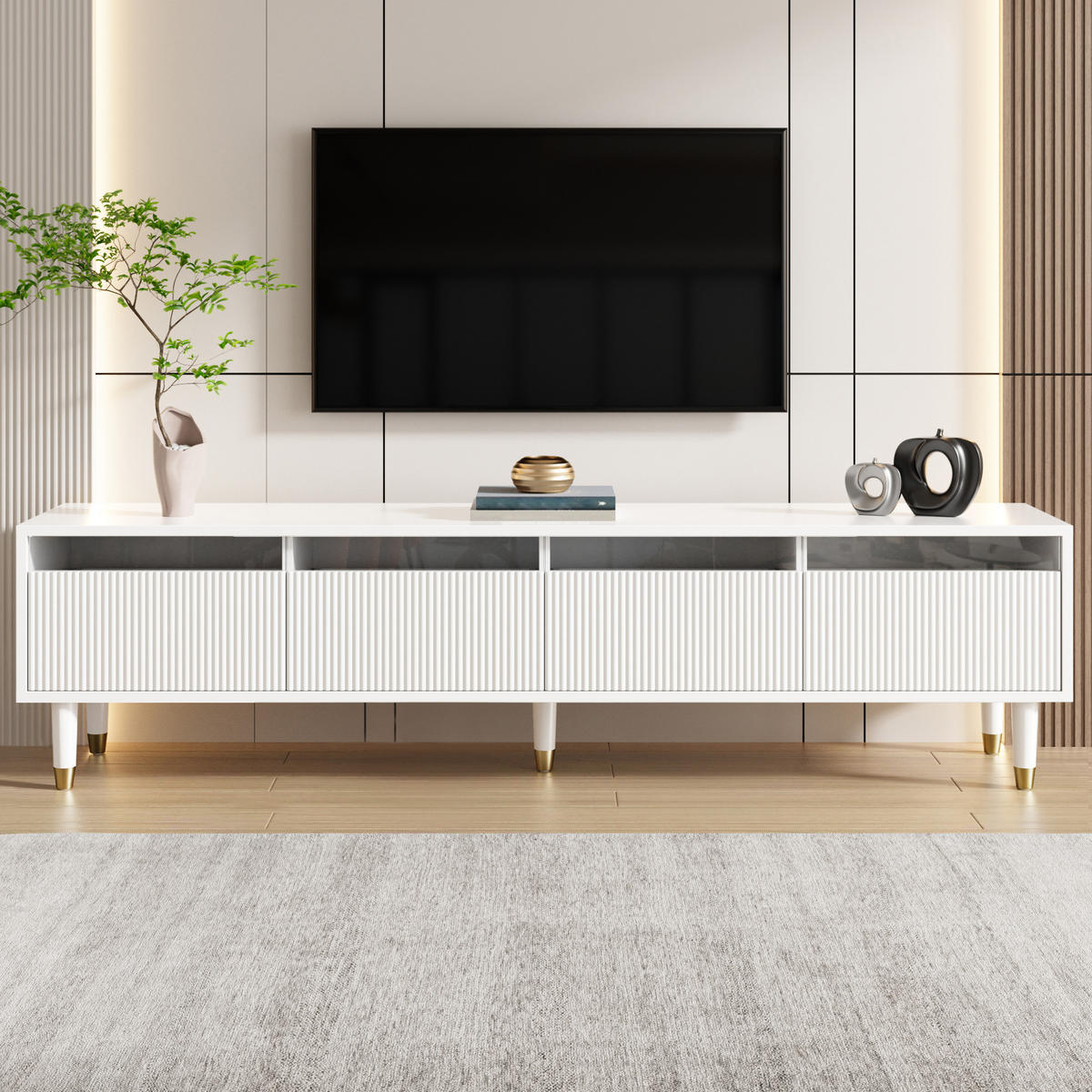 TV-SCHRANK in Weiß mit 4 Schubladen und Kabelöffnungen 178/35/45 cm - Weiß, Holzwerkstoff (178/45/35cm) - Redom