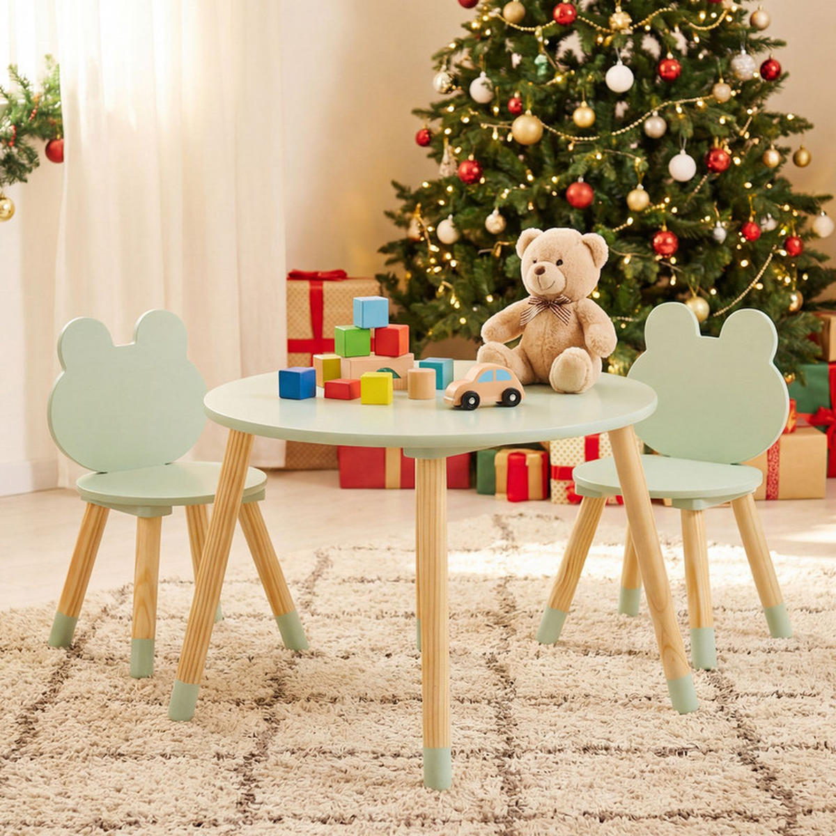 KINDERTISCH mit stuhl grün(3-tlg) - Grün, Holzwerkstoff (60/44/60cm) - COSTWAY
