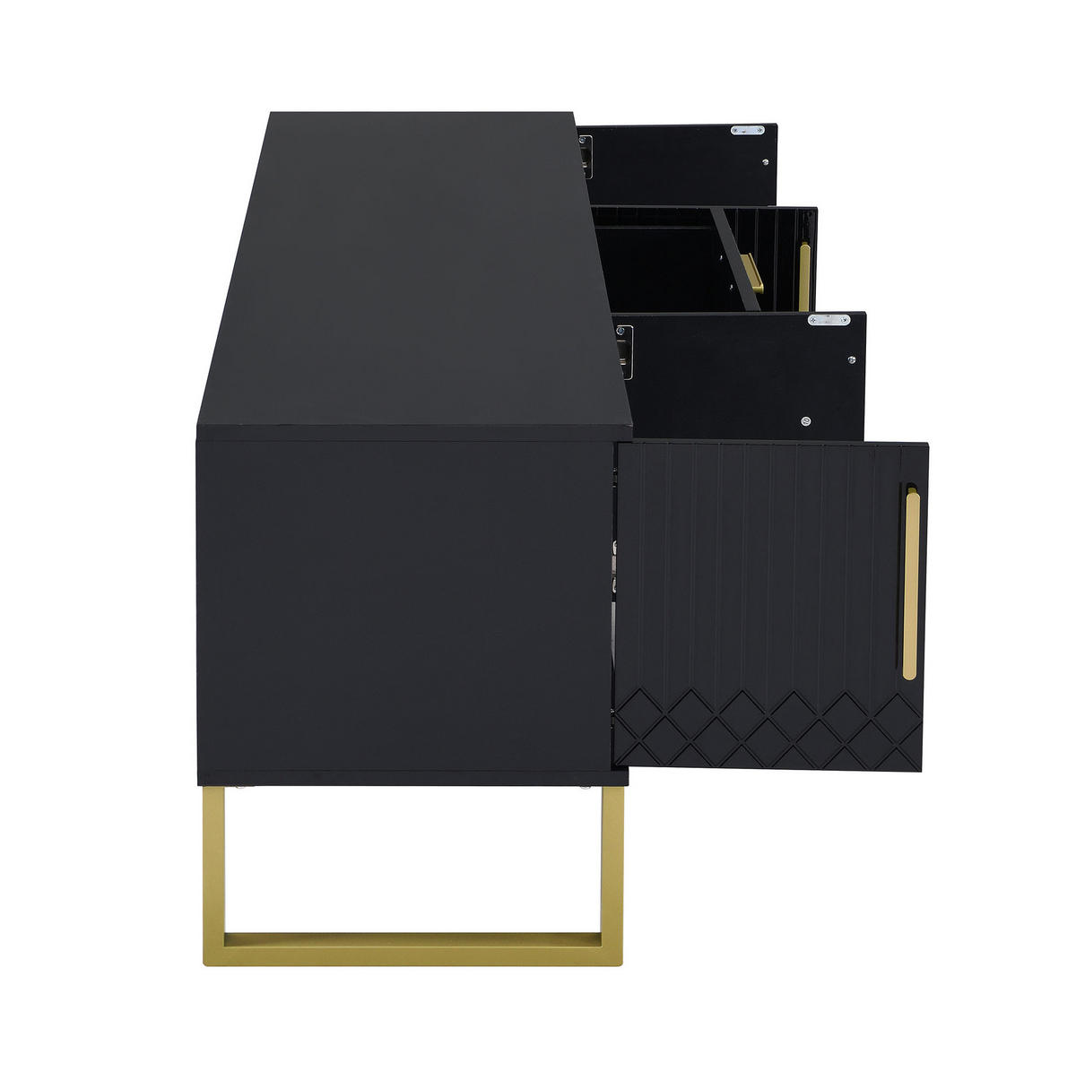 TV-SCHRANK aus MDF 170x40x53,5 cm Schwarz-Gold mit Hochglanzoberfläche, 4 Türen und 2 Schubladen - Schwarz, Holzwerkstoff (170/53.5/40cm) - IVMEU
