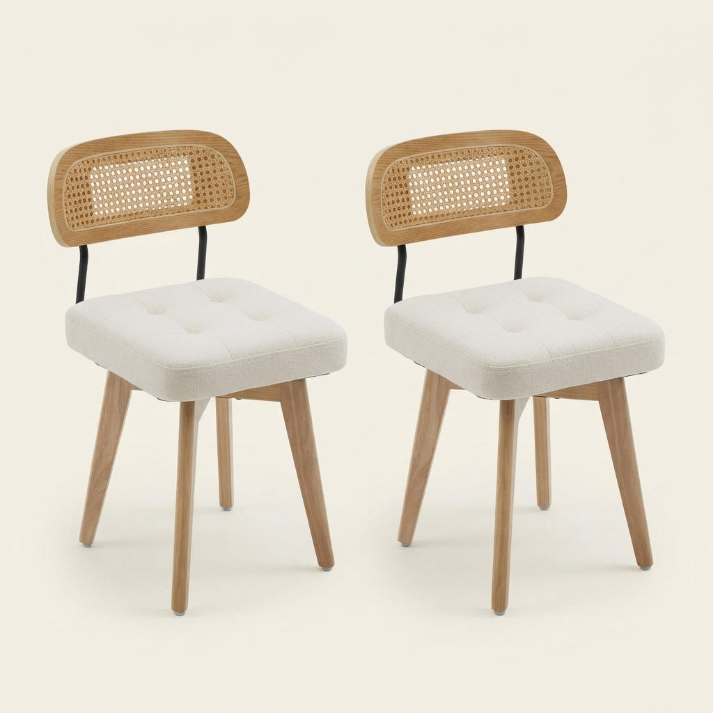 ESSZIMMERSTUHL 2er Set 360° drehbar, Wiener Geflecht, Chenille, Massivholz, Beige - Eichefarben/Beige, Holz/Textil (43/77/50cm) - LVHOM