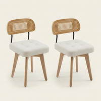 ESSZIMMERSTUHL 2er Set 360° drehbar, Wiener Geflecht, Chenille, Massivholz, Beige - Eichefarben/Beige, Holz/Textil (43/77/50cm) - LVHOM