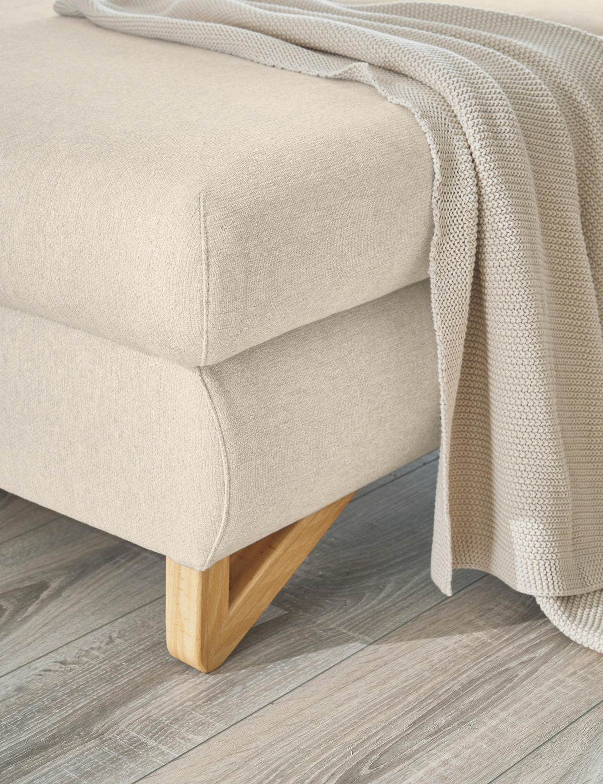 ECKSOFA creme Velours, Sofa mit Bettfunktion und Stauraum 284 cm - Creme, Holz/Textil (284/166cm) - Furn.Design