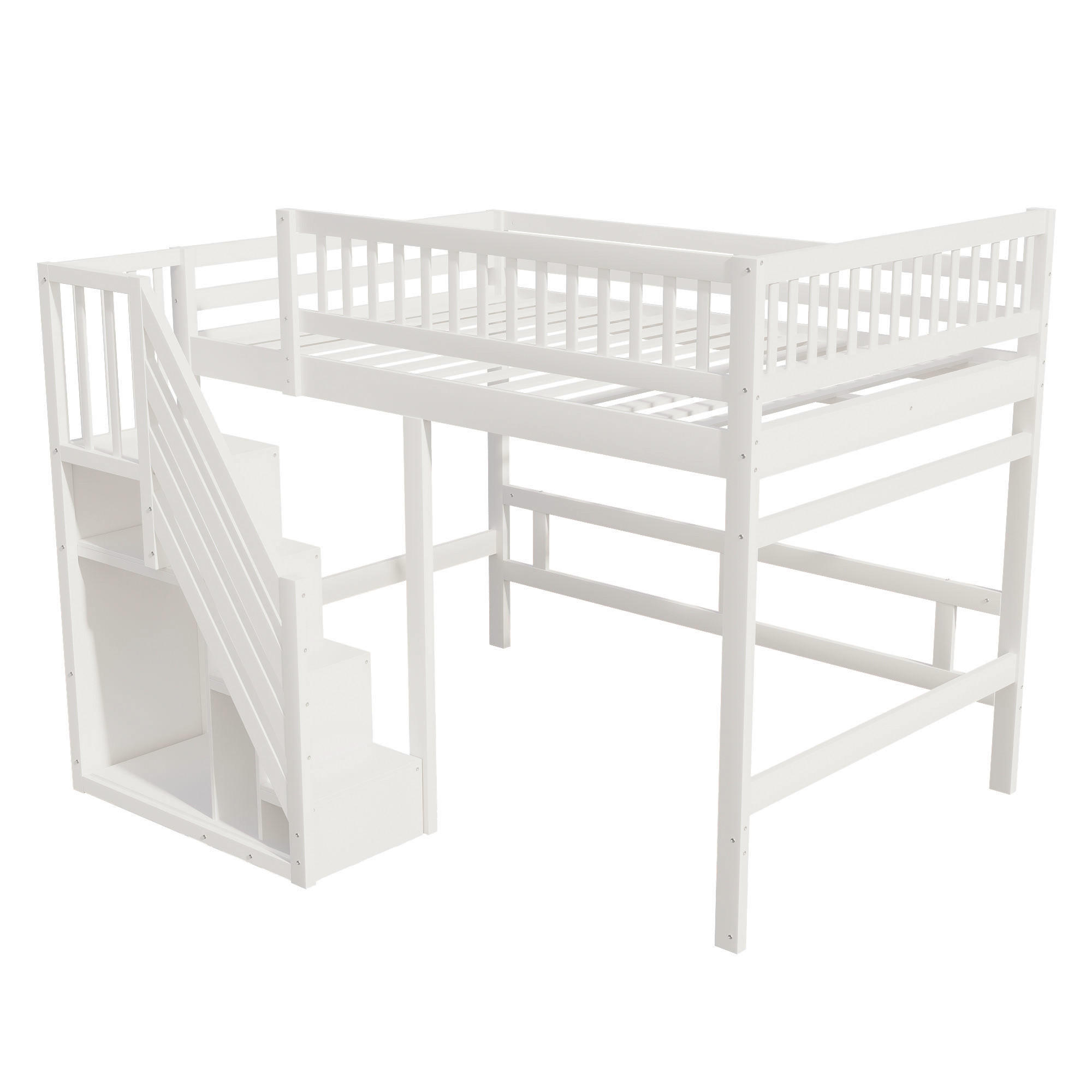 HOCHBETT 140/200 cm DE-01619, in Weiß, mit Aufbewahrungstreppe - Weiß, Holz (140/200cm) - ComfortXL