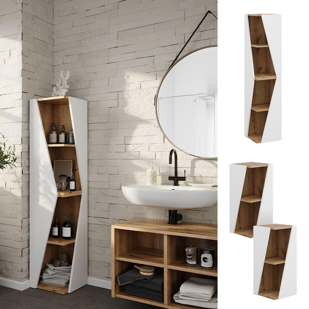 BADSCHRANK Benno Weiß/Artisan 31.6 x 70.5 cm mit 3 Ablagen - Eichefarben/Weiß, Holzwerkstoff (31.6/70.5/31.6cm) - Vicco