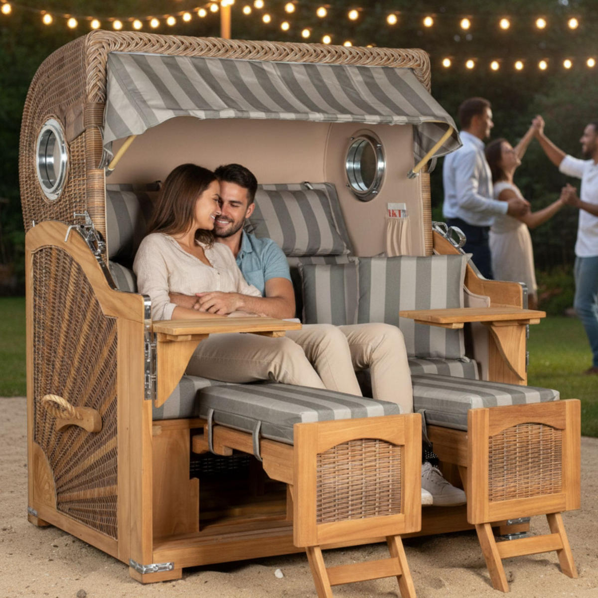 STRANDKORB XXL Düne Grande Teak Banana - Braun/Grau, Metall (142/170/95cm) - Mr. Deko