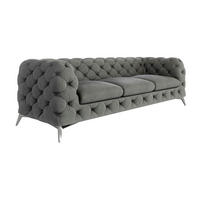 CHESTERFIELD-SOFA 3-Sitzer Laura Grau Samt - Silberfarben/Grau, Holz/Textil (243/75/100cm) - S-Style Möbel