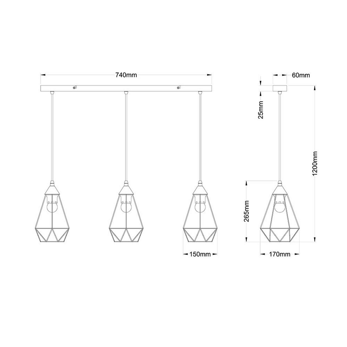 LED HÄNGELEUCHTE Gitterschirme Schwarz - Schwarz, Metall (79/17/120cm) - Globo Lighting