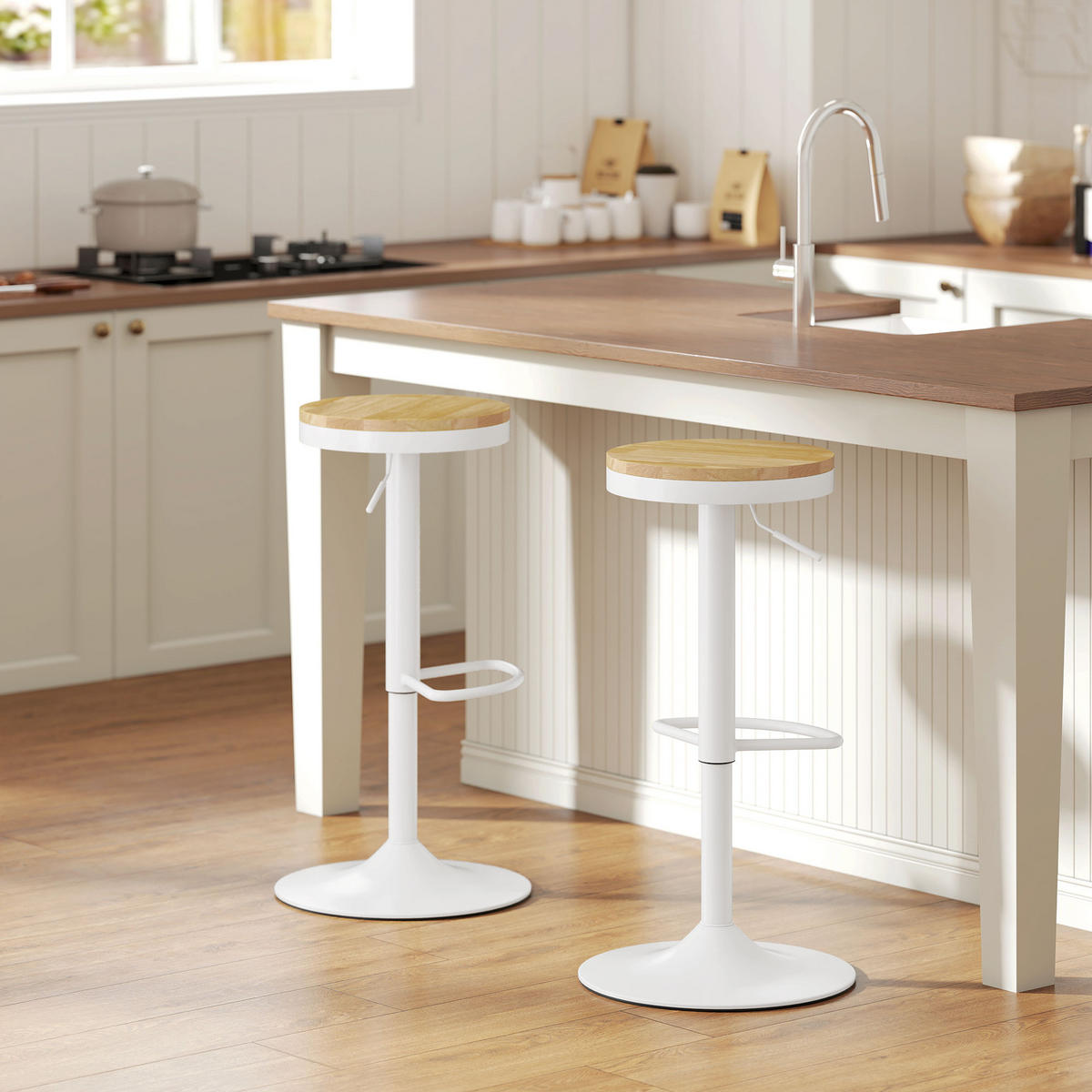 BARHOCKER 2er-Set DE-08040 höhenverstellbar, 360° drehbar Weiß - Naturfarben/Weiß, Holzwerkstoff (38.5/80/38.5cm) - ComfortXL