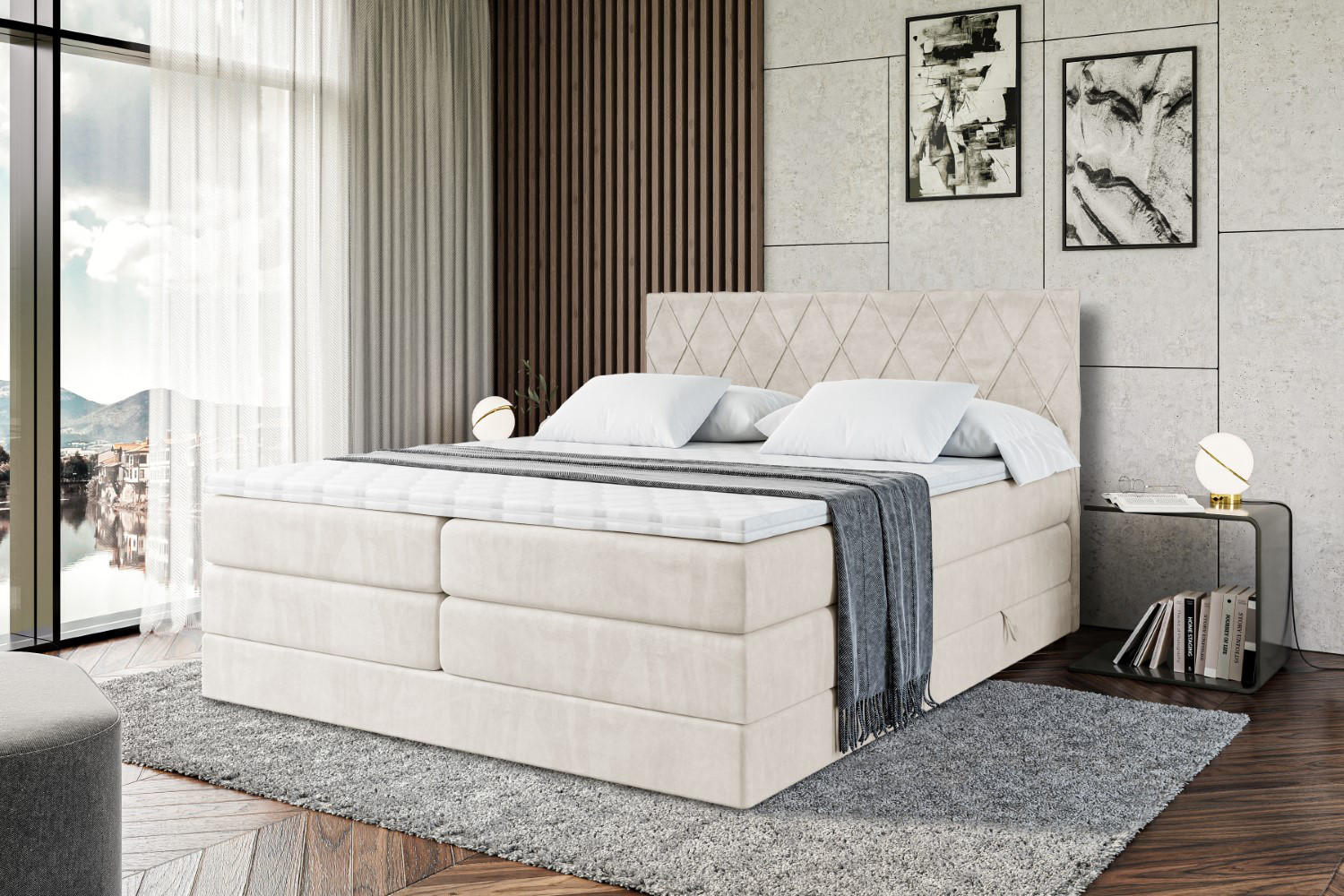 BOXSPRINGBETT LEPARO KING - 200 x 200 - H3/H4 - Ecru - Ecru, Holzwerkstoff (200/200cm) - ALTDECOR