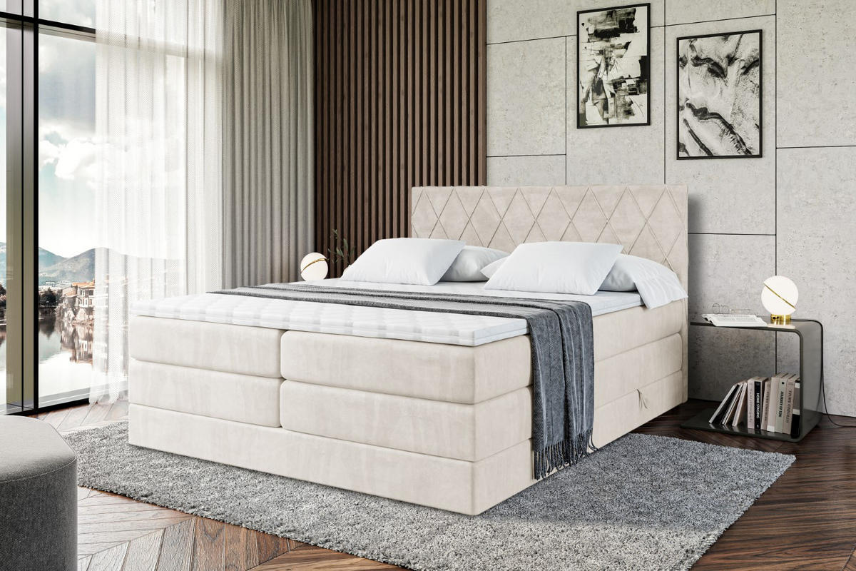 BOXSPRINGBETT LEPARO KING - 120 x 200 - H3/H4 - Ecru - Ecru, Holzwerkstoff (120/200cm) - ALTDECOR