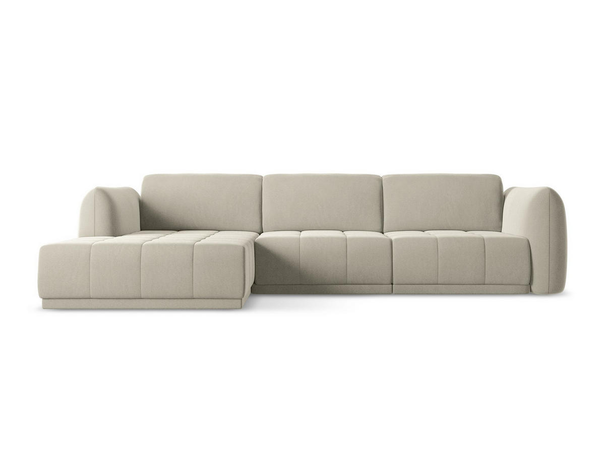 ECKSOFA Links Samt Stoff Creme - Perlmutt/Creme, Kunststoff/Textil (170/290cm) - Makamii