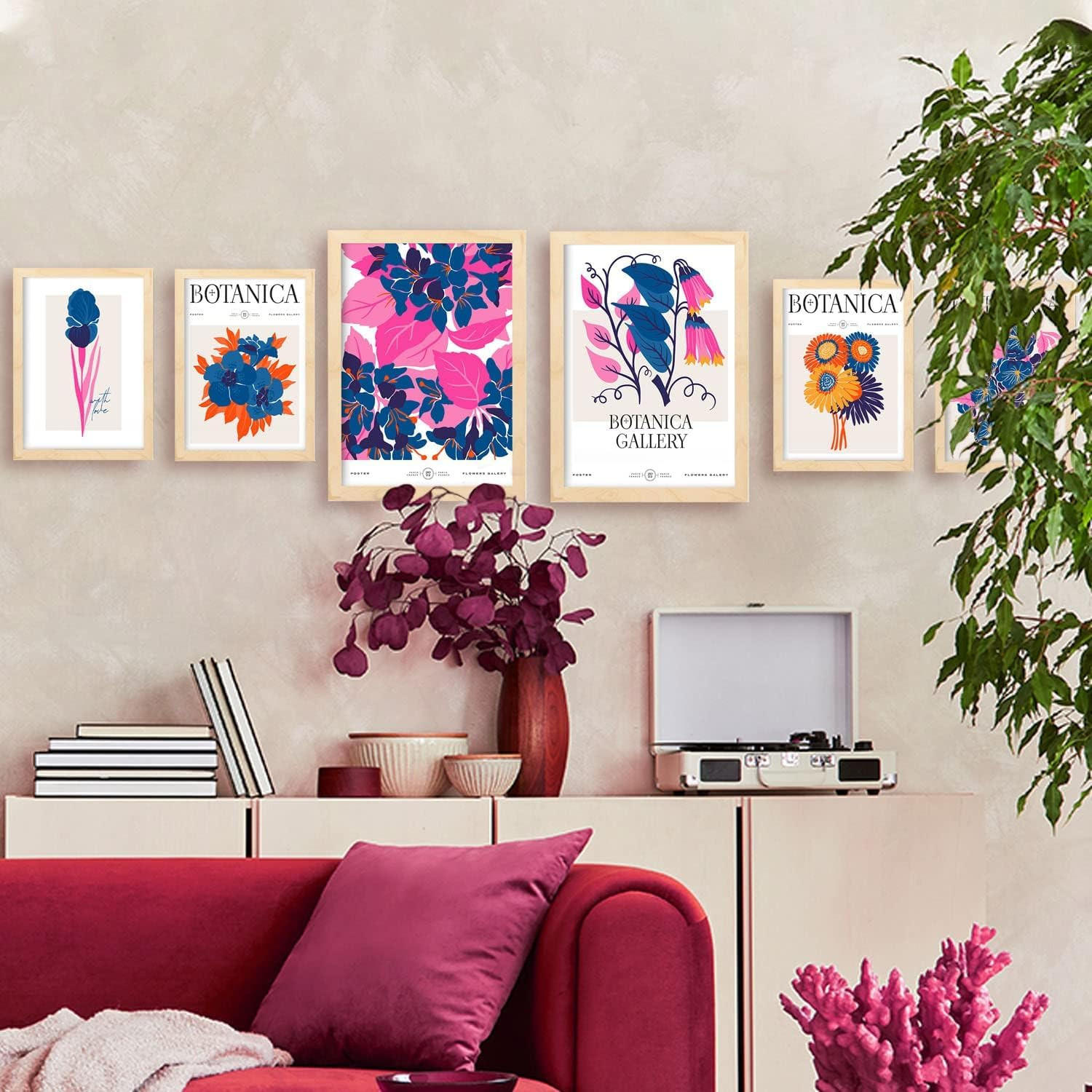 POSTER Set Mit 6 Blumen Botanische Galerie Natur Und Botanikdrucke Für Innenarchitektur A3 & A4 Schwarzer Rahmen - Schwarz, Papier (29/3cm) - Nacnic
