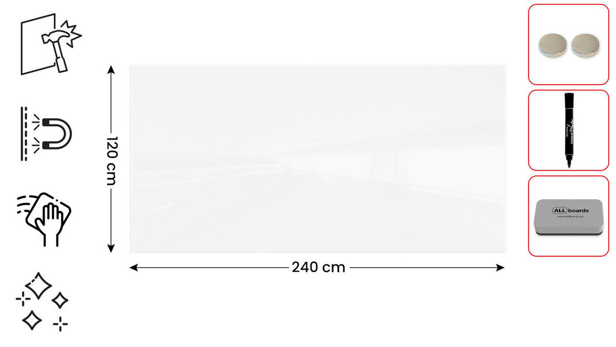 GLASBOARD - Premium SUPERWHITE Perlweiß 240x120 cm - Weiß, Glas (240/120/0.7cm) - ALLboards
