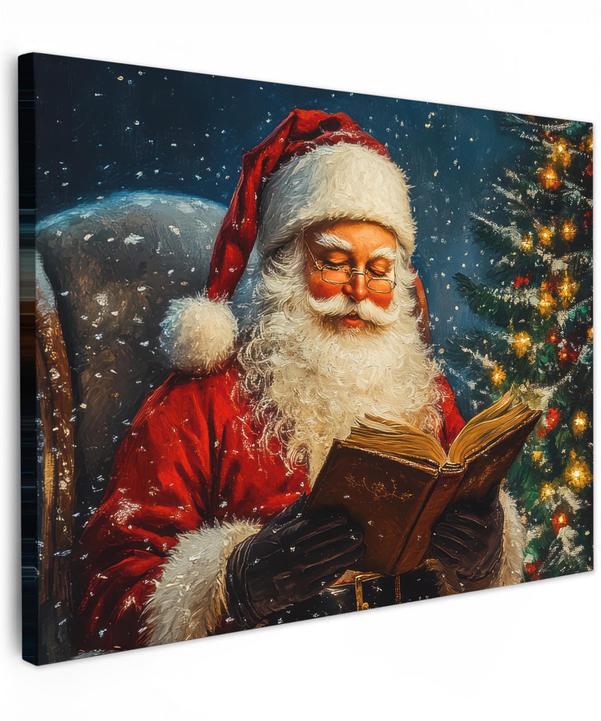 LEINWANDBILD Weihnachtsmann - Weihnachten - Winter - Weihnachtsbaum 40x30 cm - Bordeaux, Textil (40/30cm) - MuchoWow